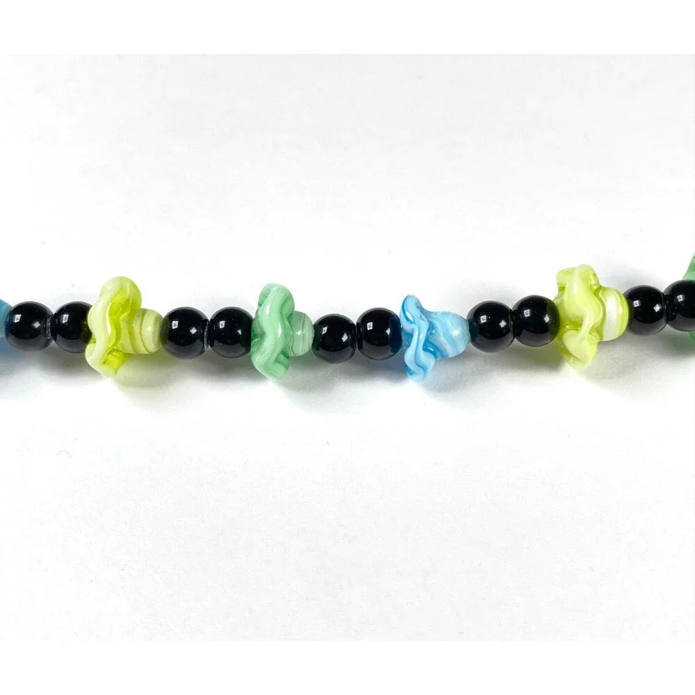 Bead Treasures Art Glass Beads Flower Jewelry Blue Green Iridescent Metallic Mix